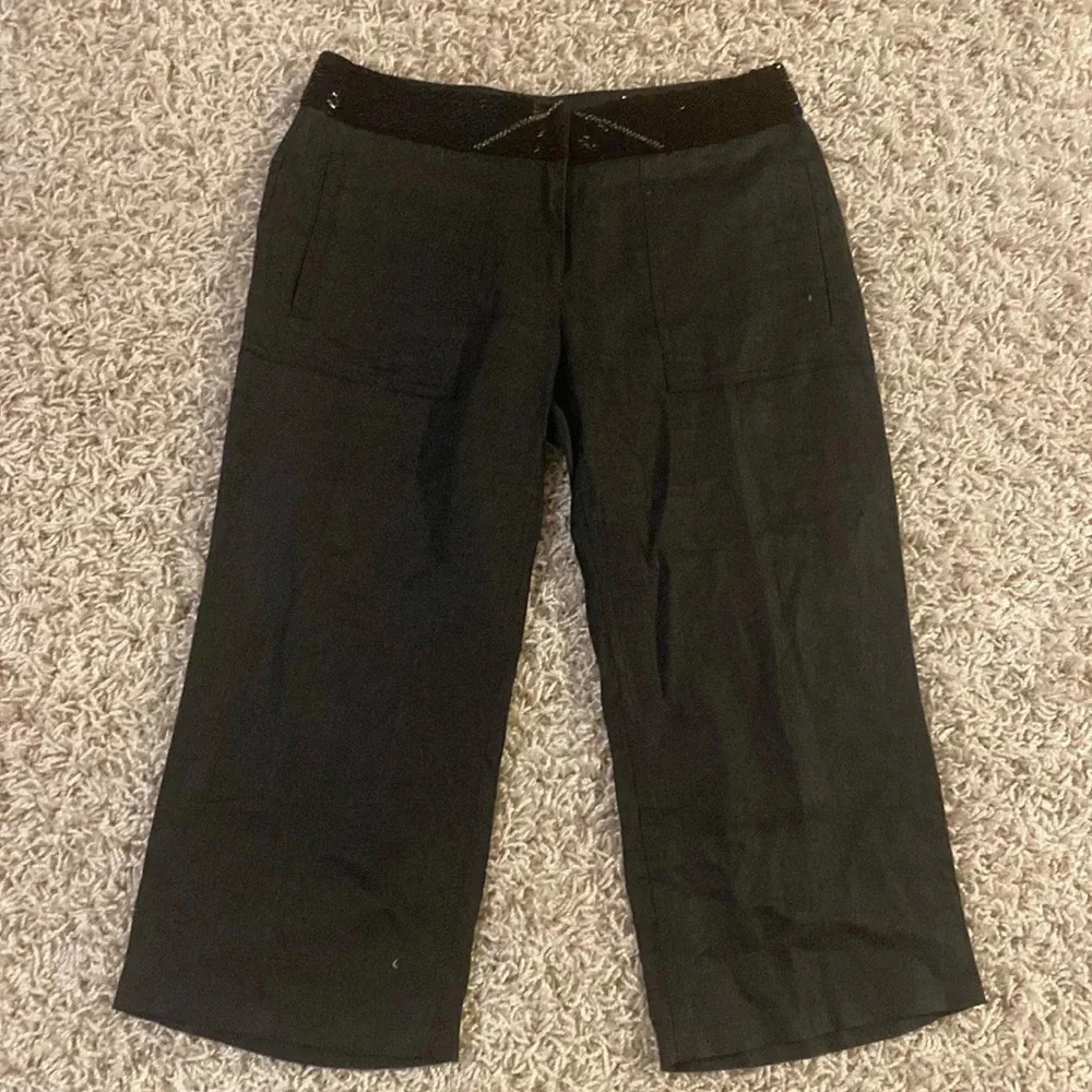 Avenue Montaigne Paris linen beaded cropped pants size 3